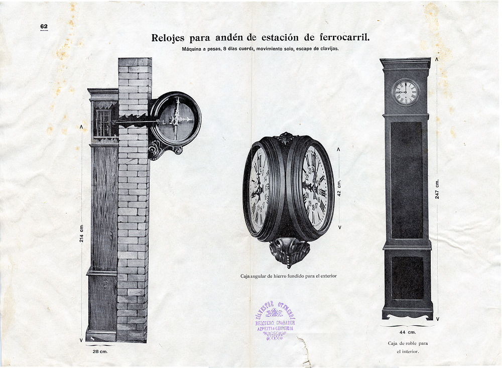 Conjunto de reloj patrón y bifaz periférico suministrado por Viuda de Murua (Vitoria) al ferrocarril del Urola. Archivo EuskoTren/Museo Vasco del Ferrocarril.