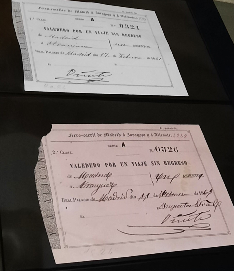 Billetes de tren Madrid-Aranjuez utilizados por la Casa Real
